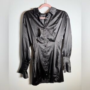 Majorelle Black Satin Button Front Blouse XXS | NWT Minimalist Chic Date Night